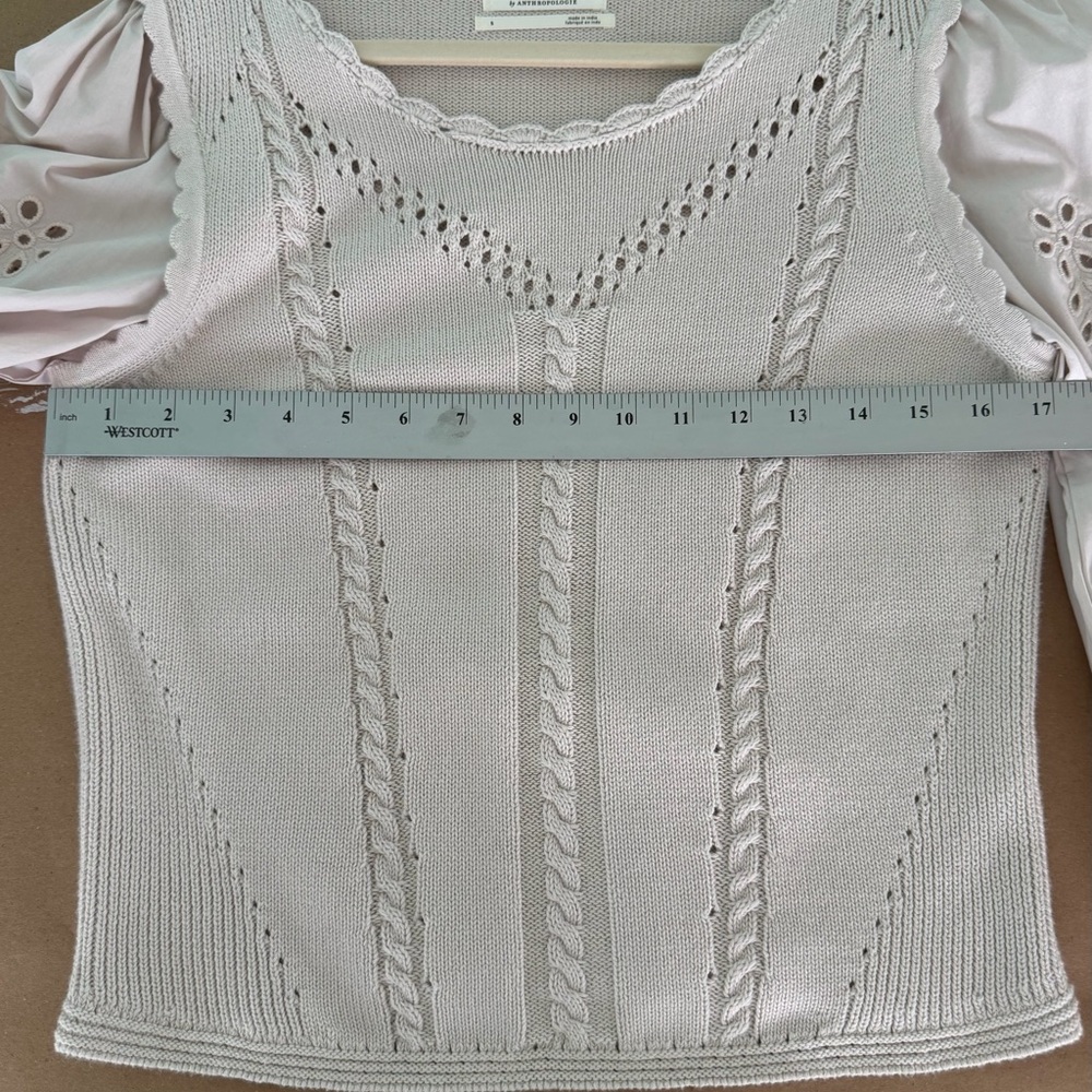 NWoT By Anthropologie Cutwork Puff-Sleeve Sweater women color pearl size Small - Picture 9 of 16